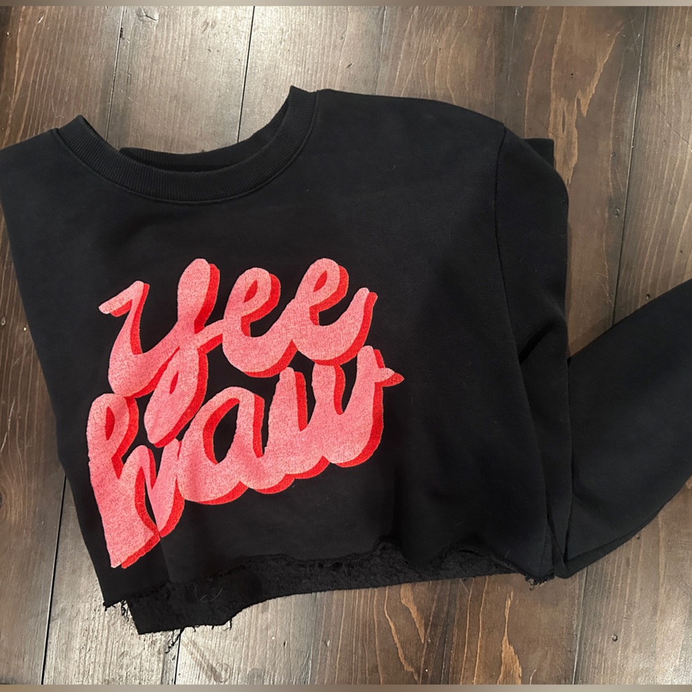 Black Cropped Sweatshirt with Pink Yee Haw Design
